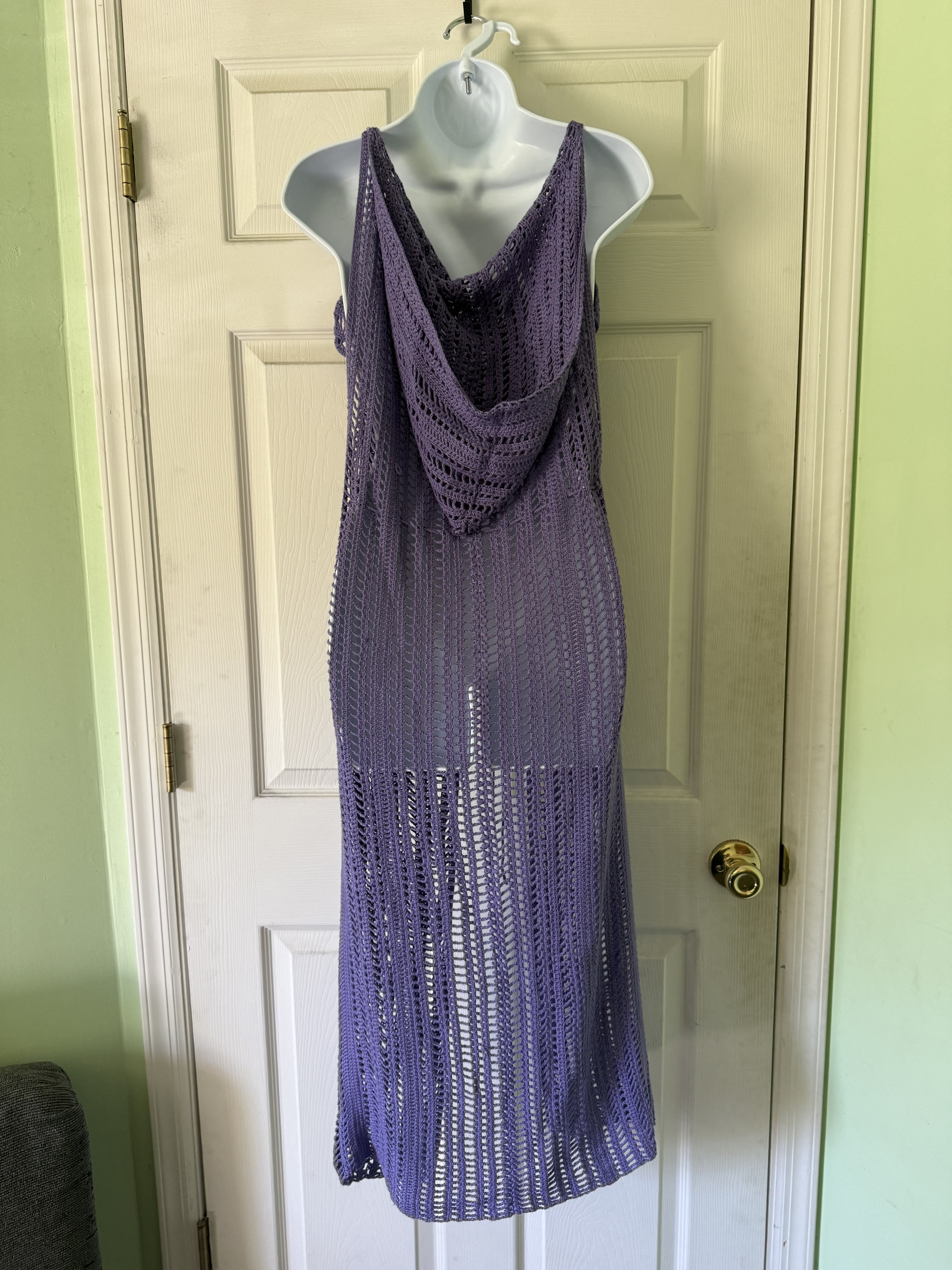 Crochet Purple Sleveless Duster Back